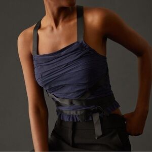 Anthropologie Shirred Tulle Tank Navy Size S